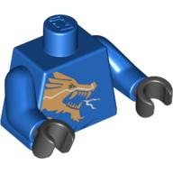 Visuel indicatif Rebrickable de Tête de dragon or torse / Lion d'or et 'Jay' sur motif imprimé dos, bras bleus, mains noires (Torso Gold Dragon Head / Gold Lion and 'Jay' on Back Print, Blue Arms, Black Hands)