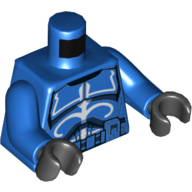 Visuel indicatif Rebrickable de Soldat clone d'armure de torse avec des marques blanches de capitaine de commando du sénat avec ceinture avec des poches imprimées, bras bleus, mains noires (Torso Armor Clone Trooper with White Senate Commando Captain Markings with Belt with Pockets Print, Blue Arms, Black Hands)
