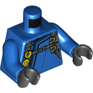 Visuel indicatif Rebrickable de Robe de torse, garniture bleu foncé, boutons jaunes, motif imprimé bracelet gris bleuté clair, bras bleus, mains noires (Torso Robe, Dark Blue Trim, Yellow Buttons, Light Bluish Grey Strap Print, Blue Arms, Black Hands)