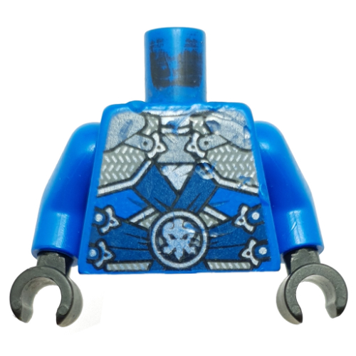 Visuel indicatif Rebrickable de Armure de torse sur robes, sangles bleu foncé, plaques d'argent, fermoirs et emblème de la foudre motif imprimé, bras bleus, mains noires (Torso Armor over Robes, Dark Blue Straps, Silver Plates, Clasps and Lightning Emblem Print, Blue Arms, Black Hands)