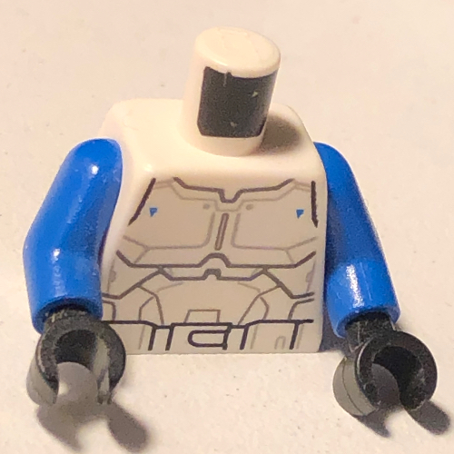 Visuel indicatif Rebrickable de Armure de torse avec deux petits triangles bleus, modèle imprimé ceinture (commandant des forces spéciales), bras bleus, mains noires (Torso Armor with Two Small Blue Triangles, Belt Print (Special Forces Commander), Blue Arms, Black Hands)