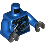 Visuel indicatif Rebrickable de Torse robe, Ceintures, Boucles, Poches motif imprimé, bras bleus, mains noires (Torso Robe, Belts, Buckles, Pockets Print, Blue Arms, Black Hands)