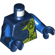 Visuel indicatif Rebrickable de Costume d'espace de torse, motif imprimé de peinture à la vert citron, bras bleus avec des panneaux bleu foncé imprimé, mains bleu foncé (Torso Space Suit, Lime Paint Print, Blue Arms with Dark Blue Panels Print, Dark Blue Hands)