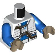 Torse, costume de pilote e-aile rebelle, tuyaux noirs, poches blanches motif imprimé, bras bleus, mains beige foncé (Torso, Rebel E-Wing Pilot Suit, Black Hoses, White Pockets Print, Blue Arms, Dark Tan Hands)