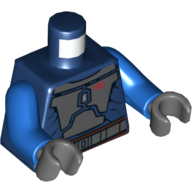 Armure de torse, poitrine gris bleuâtre foncé plaque avec emblème rouge, motif imprimé ceinture (mandalorien), bras bleus, mains gris bleuté foncé (Torso Armor, Dark Bluish Gray Chest Plate with Red Emblem, Belt Print (Mandalorian), Blue Arms, Dark Bluish Gray Hands)
