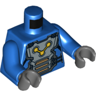Visuel indicatif Rebrickable de Armure de torse, plaque de poitrine argentée avec des sangles et des marques de corps Nova motif imprimé, bras bleus, mains gris bleuté foncé (Torso Armor, Silver Chest Plate with Straps and Nova Corps Markings Print, Blue Arms, Dark Bluish Gray Hands)