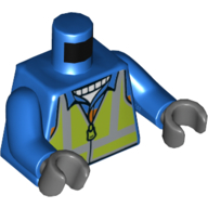Gilet de sécurité torse, vert citron avec des rayures réfléchissantes sur la veste avec motif imprimé à rayures orange, bras bleus, mains gris bleuté foncé (Torso Safety Vest, Lime with Reflective Stripes over Jacket with Orange Stripe Print, Blue Arms, Dark Bluish Gray Hands)
