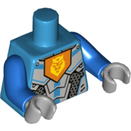 Torse Armure, Orange Pentagone avec motif imprimé Lion Jaune, bras bleus, mains gris bleuté clair (Torso Armour, Orange Pentagon with Yellow Lion Print, Blue Arms, Light Bluish Gray Hands)