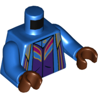 Robe de torse, garniture d'or, sous-vêtement violet foncé motif imprimé, bras bleus, mains brun rougeâtre (Torso Robe, Gold Trim, Dark Purple Undershirt Print, Blue Arms, Reddish Brown Hands)