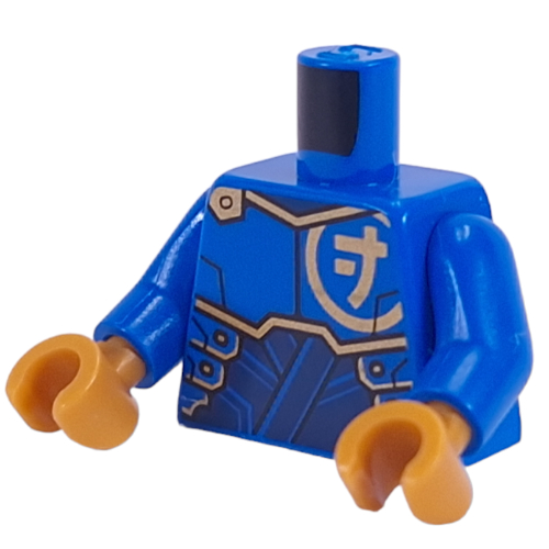 Torse, symbole asiatique or, motif : armure dorée et bleu foncé, bras bleus, mains or nacré (Torso, Gold Asian Symbol, Gold/Dark Blue Armor Print, Blue Arms, Pearl Gold Hands)