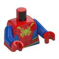 Visuel indicatif Rebrickable de Corps torse, côtés et taille bleus, sangle rouge foncé, motif imprimé araignée de vert citron (Spider-Man), bras bleus, mains rouges (Torso Bodysuit, Blue Sides and Waist, Dark Red Webbing, Lime Spider Print (Spider-Man), Blue Arms, Red Hands)