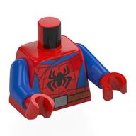 Torse, Spider-Man, araignée noire, sangle, panneaux bleus motif imprimé, bras bleus, mains rouges (Torso, Spider-Man, Black Spider, Webbing, Blue Panels Print, Blue Arms, Red Hands)