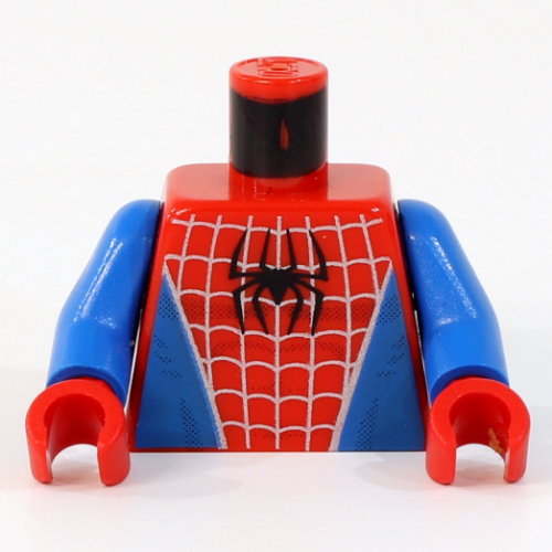 Visuel indicatif Rebrickable de Corps torse, côtés bleus, sangles argentées et motif imprimé araignée noire (Spider-Man), bras bleus, mains rouges (Torso Bodysuit, Blue Sides, Silver Webbing and Black Spider Print (Spider-Man), Blue Arms, Red Hands)
