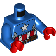 Combinaison torse avec muscles, étoile blanche, rayures rouges et blanches, et motif imprimé ceinture utilitaire marron (Captain America), bras bleus, mains rouges (Torso Jumpsuit with Muscles, White Star, Red and White Stripes, and Brown Utility Belt Print (Captain America), Blue Arms, Red Hands)