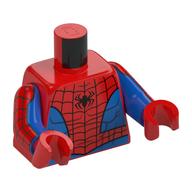 Torse Muscles, Côtés et taille bleus, Sangle, Araignée noire imprimé (Spider-Man), Bras bleus avec Sangle imprimé, mains rouges (Torso Muscles, Blue Sides and Waist, Webbing, Black Spider Print (Spider-Man), Blue Arms with Webbing Print, Red Hands)