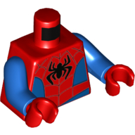 Corps, Côtés et taille bleus, Sangle, Motif imprimé Araignée noire (Spider-Man), bras bleus, mains rouges (Torso Bodysuit, Blue Sides and Waist, Webbing, Black Spider Print (Spider-Man), Blue Arms, Red Hands)