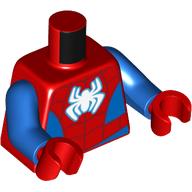 Visuel indicatif Rebrickable de Corps torse, côtés et taille bleus, sangle rouge foncé, motif imprimé araignée blanche (Spider-Man), bras bleus, mains rouges (Torso Bodysuit, Blue Sides and Waist, Dark Red Webbing, White Spider Print (Spider-Man), Blue Arms, Red Hands)