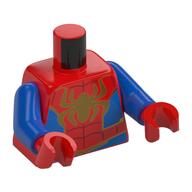 Visuel indicatif Rebrickable de Torse Muscles, Côtés et taille bleus, Sangle dorée, Motif imprimé araignée (Spider-Man), bras bleus, mains rouges (Torso Muscles, Blue Sides and Waist, Gold Webbing, Spider Print (Spider-Man), Blue Arms, Red Hands)