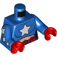 Crop haut torse avec étoile blanche, ceinture utilitaire motif imprimé (star girl), bras bleus avec motif imprimé étoiles blanches, mains rouges (Torso Crop Top with White Star, Utility Belt Print (Star Girl), Blue Arms with White Stars Print, Red Hands)
