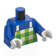 Visuel indicatif Rebrickable de Torse, blanc/vert citron/vert tablier à carreaux imprimé, bras bleus, mains blanches (Torso, White/Lime/Green Checkered Apron Print, Blue Arms, White Hands)