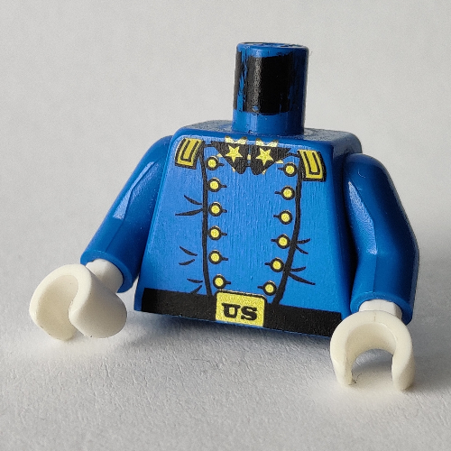 Veste de torse, uniforme de cavalerie, 12 boutons, 2 étoiles d'or sur motif imprimé col, bras bleus, mains blanches (Torso Jacket, Cavalry Uniform, 12 Buttons, 2 Gold Stars on Collar Print, Blue Arms, White Hands)