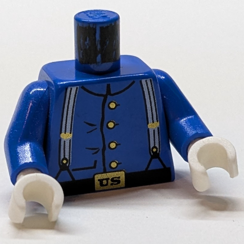 Visuel indicatif Rebrickable de Veste torse, Uniforme de Cavalerie, 4 Boutons, Bretelles imprimées, bras bleus, mains blanches (Torso Jacket, Cavalry Uniform, 4 Buttons, Suspenders Print, Blue Arms, White Hands)