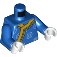 Visuel indicatif Rebrickable de Torse robe avec bordure en or et cercle blanc Décorations motif imprimé, bras bleus, mains blanches (Torso Robe with Gold Trim and White Circle Decorations Print, Blue Arms, White Hands)