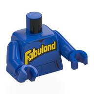 Visuel indicatif Rebrickable de Torse, motif imprimé jaune 'FABULAND', bras et mains bleus (Torso, Yellow 'FABULAND' Print, Blue Arms and Hands)