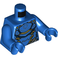 Armure de torse, bleu foncé et or garniture motif imprimé, bras et mains bleus (Torso Armor, Dark Blue and Gold Trim Print, Blue Arms and Hands)