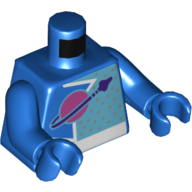 Visuel indicatif Rebrickable de Veste torse avec logo espace classique, motif imprimé points violets, bras et mains bleus (Torso Jacket with Classic Space Logo, Purple Dots Print, Blue Arms and Hands)