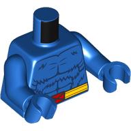 Visuel indicatif Rebrickable de Torse, fourrure bleu foncé, ceinture jaune, boucle de ceinture rouge avec motif imprimé X, bras et mains bleus (Torso, Dark Blue Fur, Yellow Belt, Red Belt Buckle with X Print, Blue Arms and Hands)