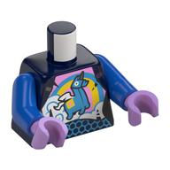 Visuel indicatif Rebrickable de Torse, unillama azur foncé (lama d'approvisionnement), motif imprimé arc-en-ciel, bras bleus, mains lavande moyen (Torso, Dark Azure Unillama (Supply Lama), Rainbow Print, Blue Arms, Medium Lavender Hands)