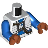 Visuel indicatif Rebrickable de Torse, costume de pilote e-aile rebelle, tuyaux noirs, poches blanches motif imprimé, bras bleus, mains orange foncé (Torso, Rebel E-Wing Pilot Suit, Black Hoses, White Pockets Print, Blue Arms, Dark Orange Hands)