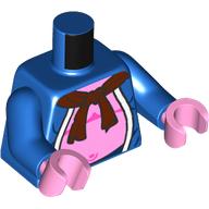 Torse, robe, poitrine nue, motif imprimé écharpe rouge foncé, bras bleus, mains rose vif (Torso, Robe, Bare Chest, Dark Red Scarf Print, Blue Arms, Bright Pink Hands)