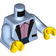 Torse Veste de costume avec des points et un sous-chemise rose vif avec motif imprimé lignes ondulées rose foncé, bras bleu clair vif, mains jaunes (Torso Suit Jacket with Dots and Bright Pink Undershirt with Dark Pink Wavy Lines Print, Bright Light Blue Arms, Yellow Hands)