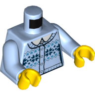 Pull de Noël torse bleu foncé, motif imprimé étoiles d'azur foncé, bras bleu clair vif, mains jaunes (Torso Christmas Sweater with Dark Blue, Dark Azure Stars Print, Bright Light Blue Arms, Yellow Hands)