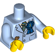 Visuel indicatif Rebrickable de Veste de costume torse avec cravate rayée bleu et or, ruban bleu 1ère place, gâterie pour chien en motif imprimé poche, bras bleu clair vif, mains jaunes (Torso Suit Jacket with Blue and Gold Striped Tie, Blue 1st Place Ribbon, Dog Treat in Pocket Print, Bright Light Blue Arms, Yellow Hands)