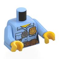 Torse chemise bleu clair vif, badge de police, radio, ceinture beige foncé, motif imprimé de poche, bras bleu clair vif, mains jaunes (Torso Bright Light Blue Shirt, Police Badge, Radio, Dark Tan Belt, Pocket Print, Bright Light Blue Arms, Yellow Hands)