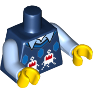 Visuel indicatif Rebrickable de Gilet en tricot torse avec 3 diamants bleus et créatures blanches et rouges sur chemise bleu clair vif avec motif imprimé col, bras bleu clair vif, mains jaunes (Torso Knit Vest with 3 Blue Diamonds and White and Red Creatures over Bright Light Blue Shirt with Collar Print, Bright Light Blue Arms, Yellow Hands)