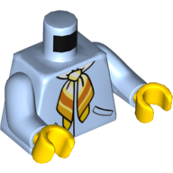 Visuel indicatif Rebrickable de Veste torse, blanc et orange cravate foulard motif imprimé, bras bleu clair vif, mains jaunes (Torso Jacket, White and Orange Tied Neckerchief Print, Bright Light Blue Arms, Yellow Hands)