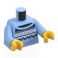 Pull torse, bleu, blanc et bleu foncé Détails motif imprimé, bras bleu clair vif, mains jaunes (Torso Sweater, Blue, White, and Dark Blue Details Print, Bright Light Blue Arms, Yellow Hands)