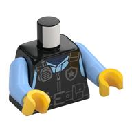 Torse, uniforme de police, gilet noir, logo étoile argentée, radio, motif imprimé ceinture utilitaire, bras bleu clair vif, mains jaunes (Torso, Police Uniform, Black Vest, Silver Star Logo, Radio, Utility Belt Print, Bright Light Blue Arms, Yellow Hands)