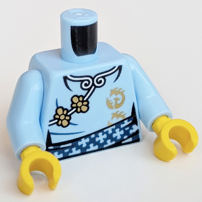 Visuel indicatif Rebrickable de Robe de torse avec des fleurs d'or motif imprimé bras bleu clair vif, mains jaunes (Torso Robe with Gold Flowers Print Bright Light Blue Arms, Yellow Hands)