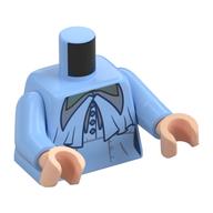 Visuel indicatif Rebrickable de Torse, chemisier, col long, boutons, revers bleu sable motif imprimé, bras bleu clair vif, mains nougat clair (Torso, Blouse, Long Collar, Buttons, Sand Blue Lapels Print, Bright Light Blue Arms, Light Nougat Hands)