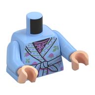Visuel indicatif Rebrickable de Torse, robe, ceinture nouée, décoration de fleurs lavande / vert, motif imprimé chemise lavande, bras bleu clair vif, mains nougat clair (Torso, Robe, Tied Belt, Lavender/Green Flowers Decoration, Lavender Shirt Print, Bright Light Blue Arms, Light Nougat Hands)