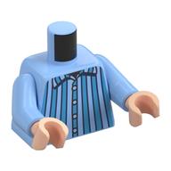 Torse, motif imprimé pyjama rayé Azur foncé, bras bleu clair vif, mains nougat clair (Torso, Dark Azure Striped Pajamas Print, Bright Light Blue Arms, Light Nougat Hands)