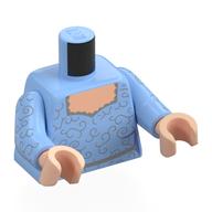 Torse, décorations argentées motif imprimé, bras bleu clair vif, mains nougat clair (Torso, Silver Decorations Print, Bright Light Blue Arms, Light Nougat Hands)