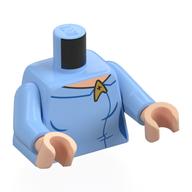 Torse, uniforme de la flotte d'étoiles, insigne d'or, nougat clair cou motif imprimé, bras bleu clair vif, mains nougat clair (Torso, Star Fleet Uniform, Gold Badge, Light Nougat Neck Print, Bright Light Blue Arms, Light Nougat Hands)