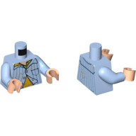 Visuel indicatif Rebrickable de Pyjama torse avec rayures verticales bleues, sous-vêtement jaune et motif imprimé de taches, bras bleu clair vif, mains nougat clair (Torso Pajamas with Vertical Blue Stripes, Yellow Undershirt and Spots Print, Bright Light Blue Arms, Light Nougat Hands)