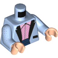 Visuel indicatif Rebrickable de Veste de smoking torse avec des points argentés, chemise à volants rose vif imprimé (Dick Grayson), bras bleu clair vif, mains nougat clair (Torso Tuxedo Jacket with Silver Dots, Bright Pink Ruffled Shirt Print (Dick Grayson), Bright Light Blue Arms, Light Nougat Hands)